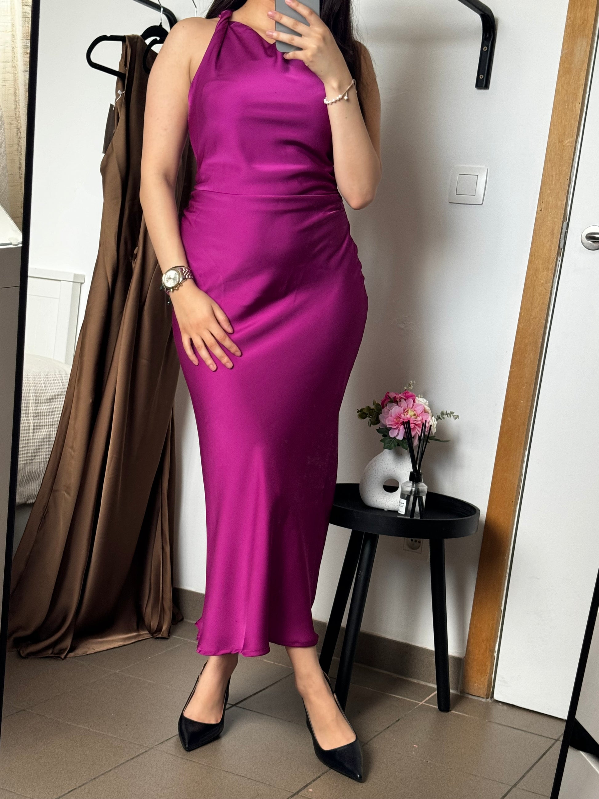 Robe satin fuchsia