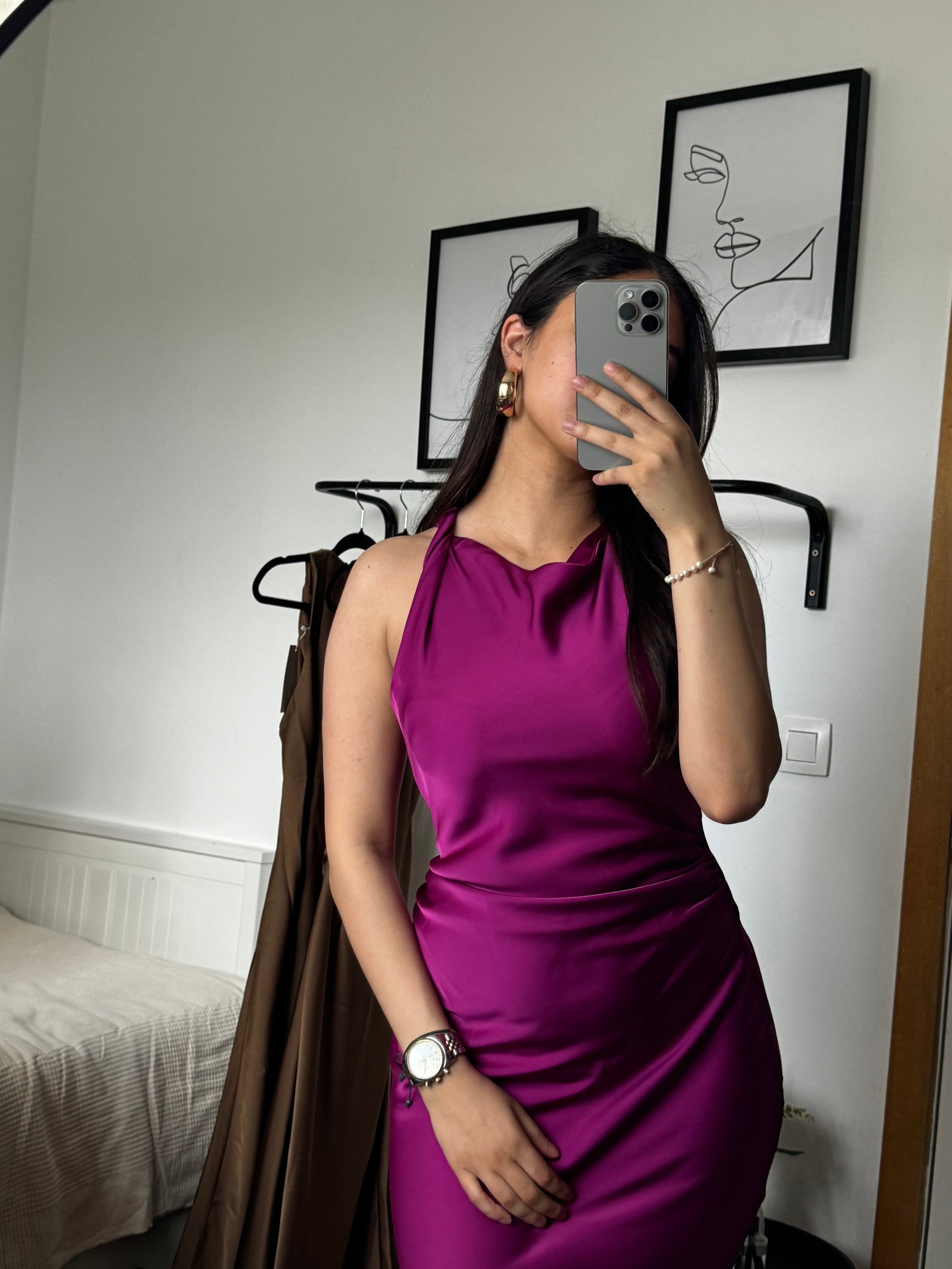 Robe satin fuchsia